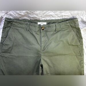 LOFT Size 14 The Slim Flat Front Chino‎ Pants Green Button Zip Pocket
